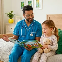 Pediatrician on call examining child at home