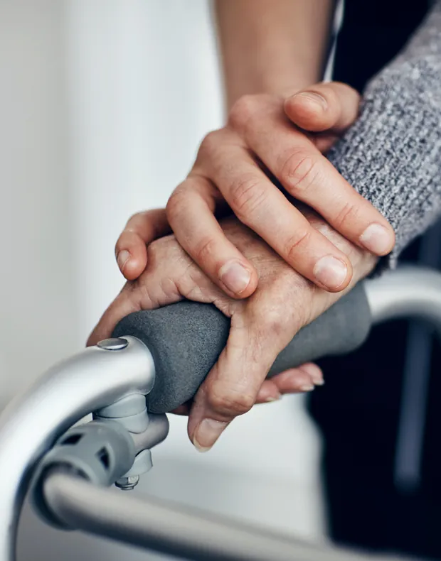 Nursing support for a patient using a walker at home in Dubai